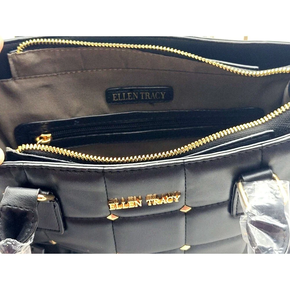 NWT Ellen Tracy Black Quilted Studden Collection Purse Handbag RV$178